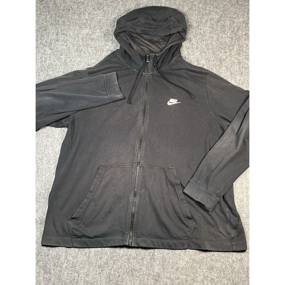 Vintage 80's Nike Full Zip Up Men 2XL Hooded Athletic Sweatshirt Black Faded‎